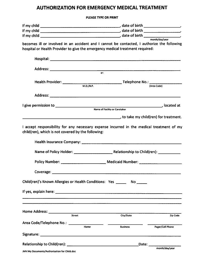 Download the emergency medical authorization form for kids PDF