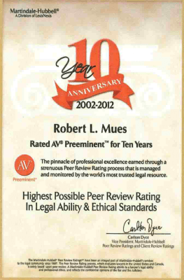 Martindale-Hubbell certificate highest possible peer review rating